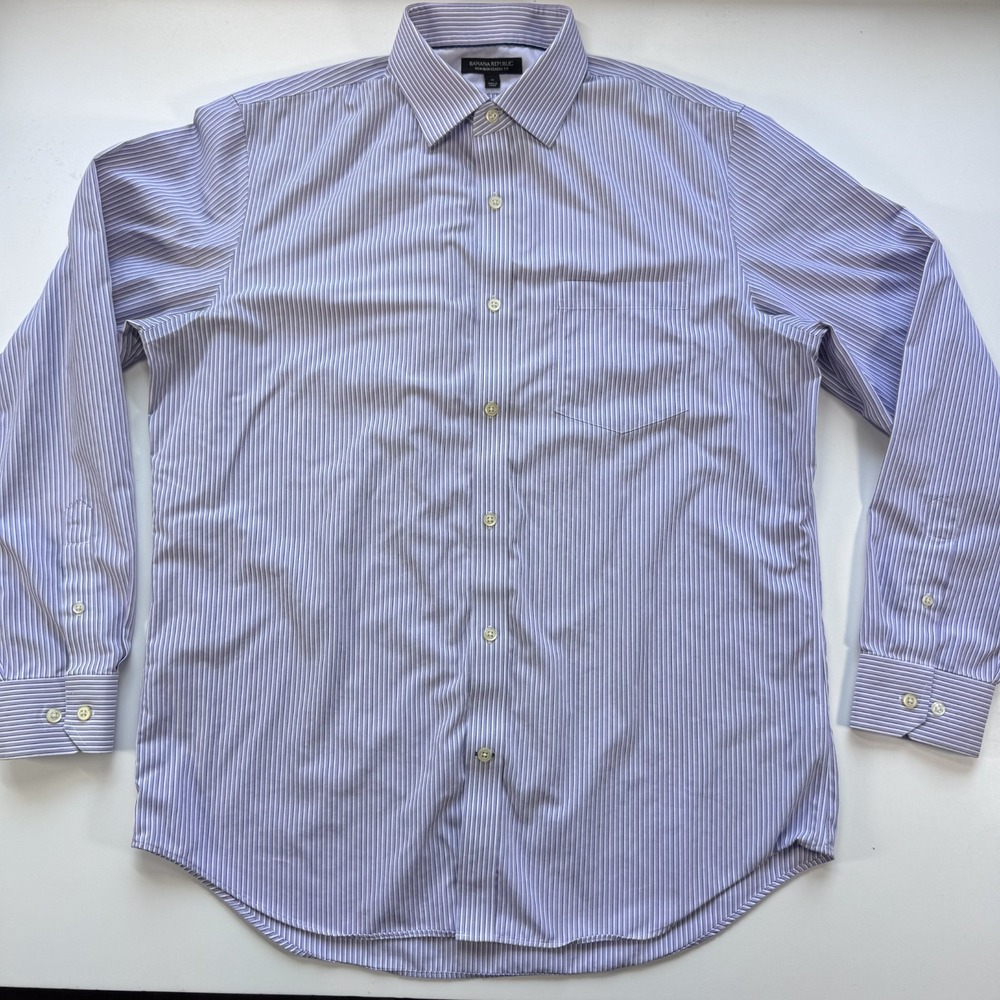 BANANA REPUBLIC Non Iron Classic Fit Button Up L/S Shirt Men Large Purple Stripe